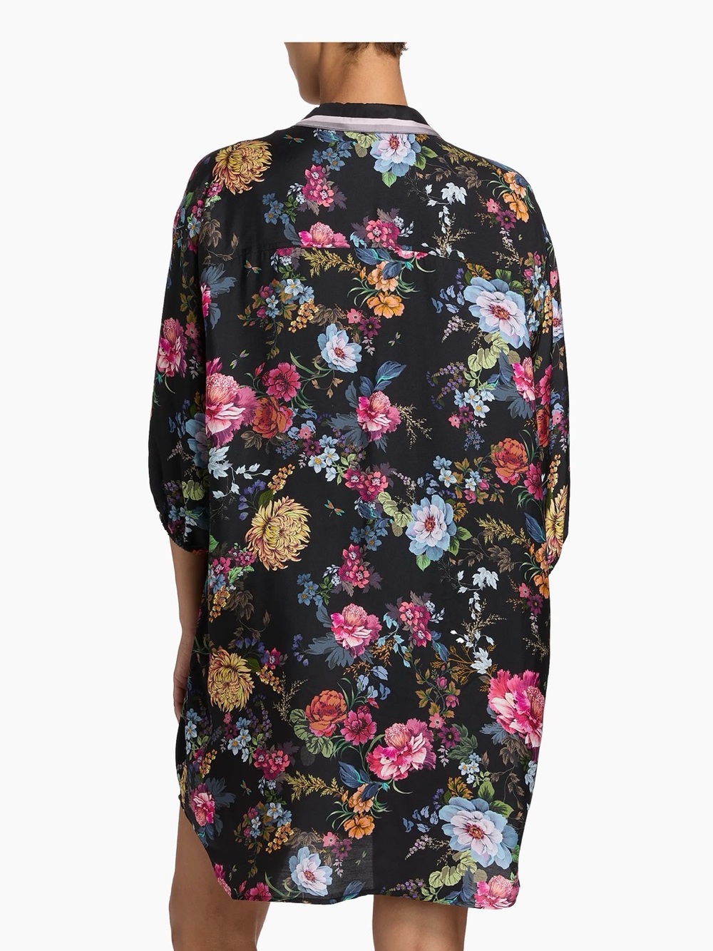 Johnny Was Floral Button-Up Dress/Cover Up- Black with Multicolor Flowers - Picture 4 of 10